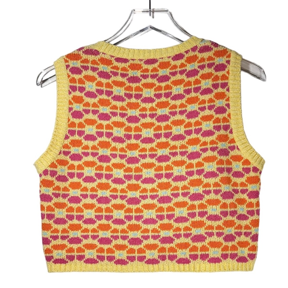 SOLD:Zara Womens Floral Geometric Knit Sweater Vest in Yellow/Orange Multicolor - Picture 4 of 7